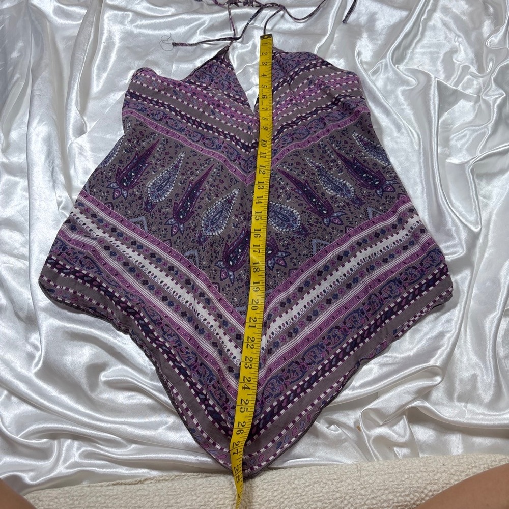 y2k Halter Top Purple Excellent Band of Gypsies Paisley Handkerchief Hem Cotton - Picture 4 of 6